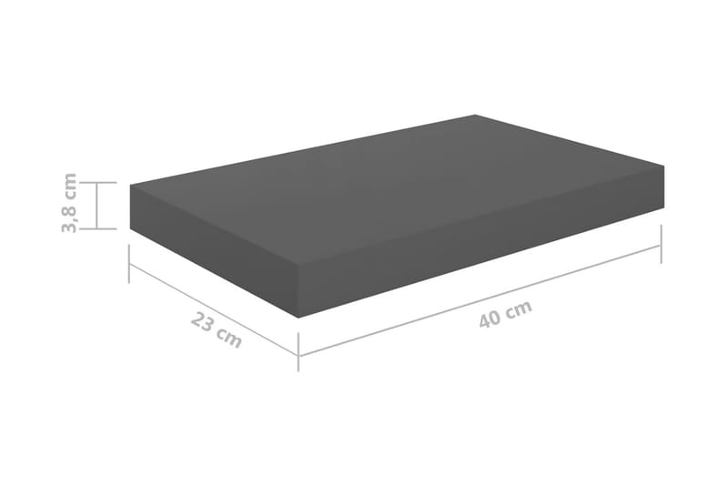 svævehylder 2 stk. 40x23x3,8 cm MDF grå højglans - Grå - Opbevaring - Hylder & Reoler - Væghylde & vægreol