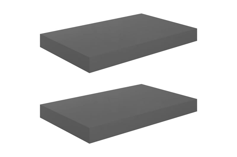 svævehylder 2 stk. 40x23x3,8 cm MDF grå højglans - Grå - Opbevaring - Hylder & Reoler - Væghylde & vægreol
