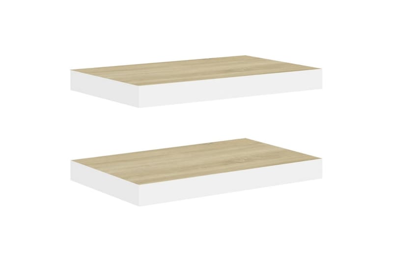 svævehylder 2 stk. 50x23x3,8  cm MDF egetræsfarve og hvid - Hvid - Opbevaring - Hylder & Reoler - Væghylde & vægreol
