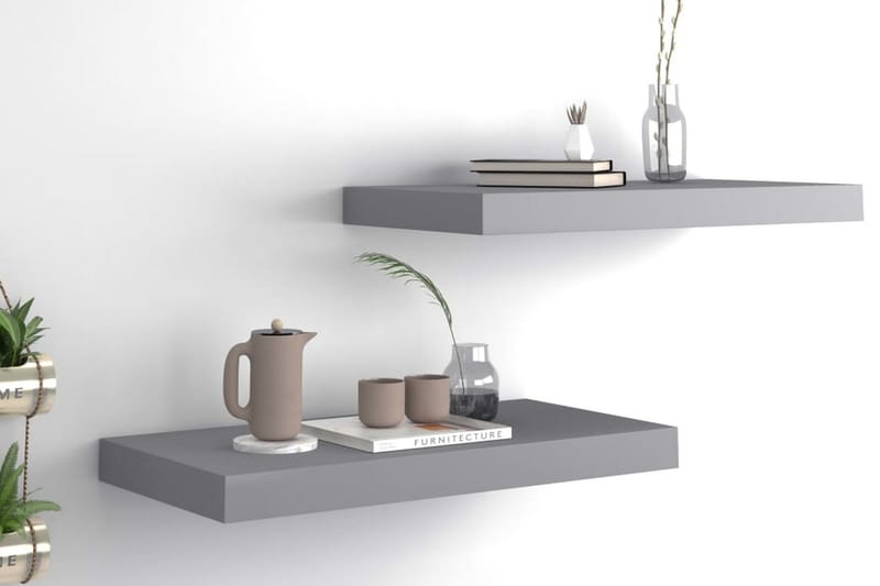 svævehylder 2 stk. 50x23x3,8 cm MDF grå - Grå - Opbevaring - Hylder & Reoler - Væghylde & vægreol