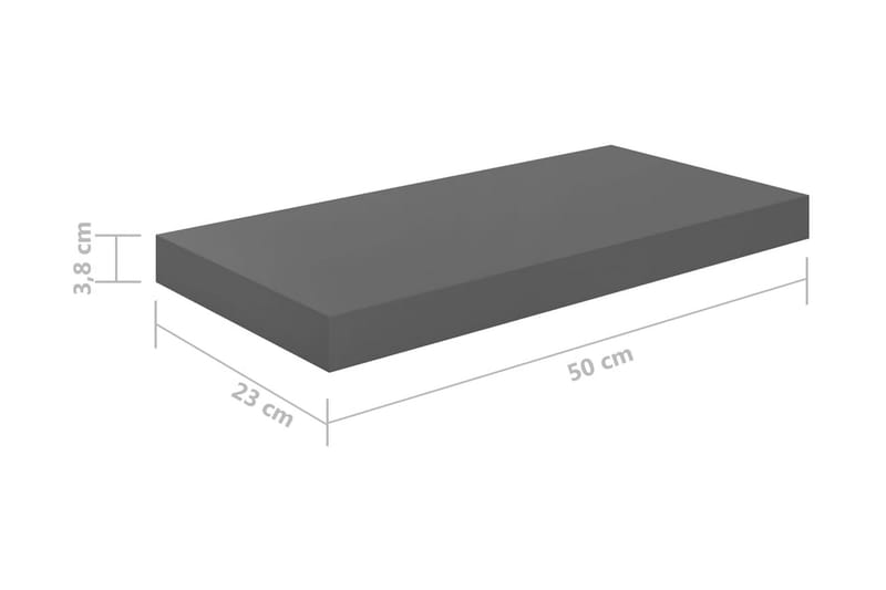 svævehylder 2 stk. 50x23x3,8 cm MDF grå højglans - Grå - Væghylde & vægreol