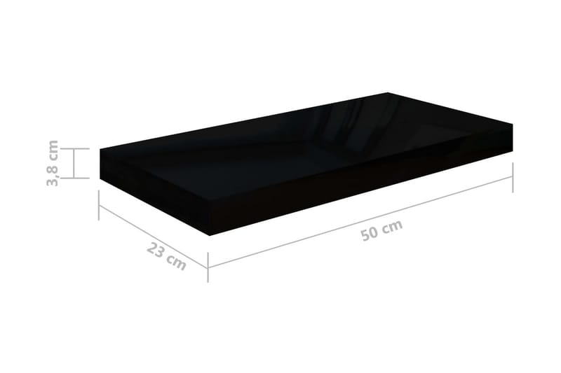 svævehylder 2 stk. 50x23x3,8 cm MDF sort højglans - Sort - Opbevaring - Hylder & Reoler - Væghylde & vægreol