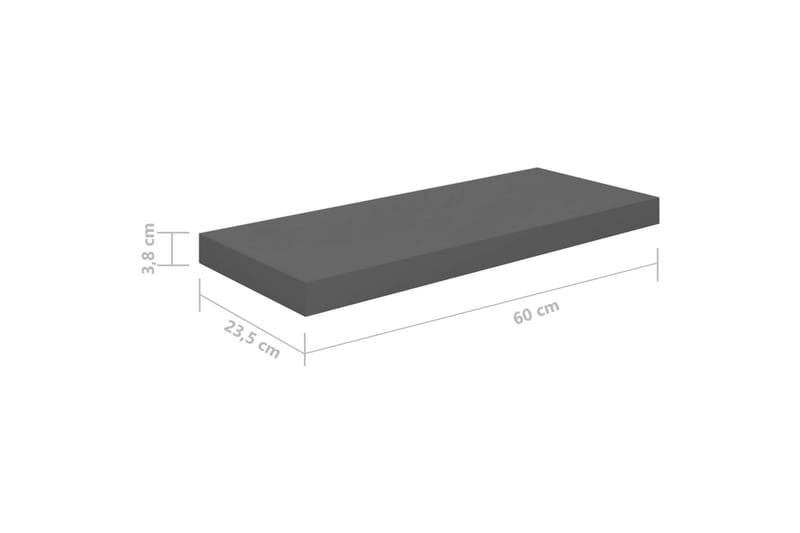 svævehylder 2 stk. 60x23,5x3,8 cm MDF grå højglans - Grå - Opbevaring - Hylder & Reoler - Væghylde & vægreol
