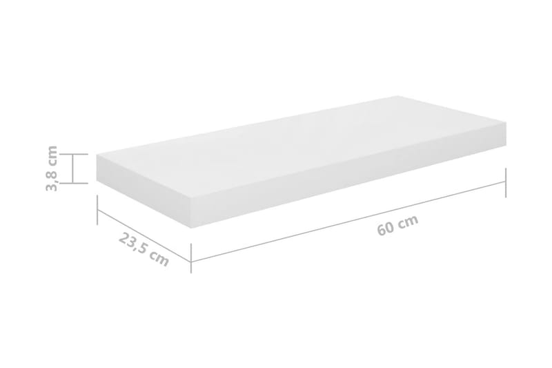 svævehylder 2 stk. 60x23,5x3,8 cm MDF hvid højglans - Hvid - Opbevaring - Hylder & Reoler - Væghylde & vægreol