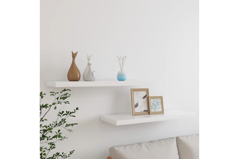 svævehylder 2 stk. 80x23,5x3,8 cm MDF egetræsfarve og hvid - Hvid - Opbevaring - Hylder & Reoler - Væghylde & vægreol