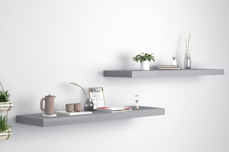svævehylder 2 stk. 90x23,5x3,8 cm MDF grå - Grå - Opbevaring - Hylder & Reoler - Væghylde & vægreol