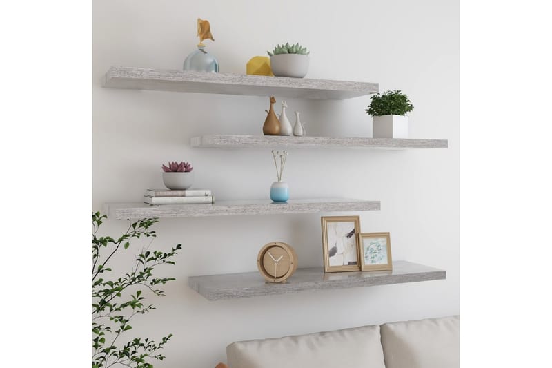 svævehylder 4 stk. 100x23,5x3,8 cm MDF betongrå - Grå - Opbevaring - Hylder & Reoler - Væghylde & vægreol