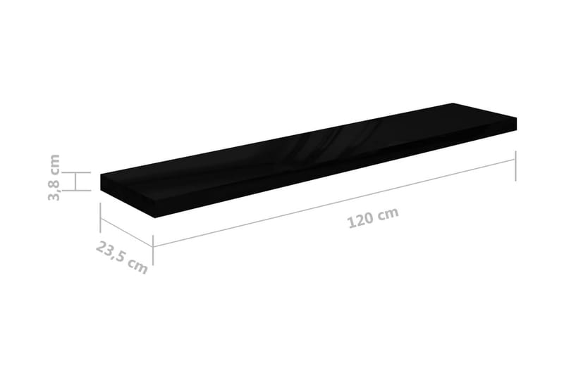 svævehylder 4 stk. 120x23,5x3,8 cm MDF sort højglans - Sort - Væghylde & vægreol