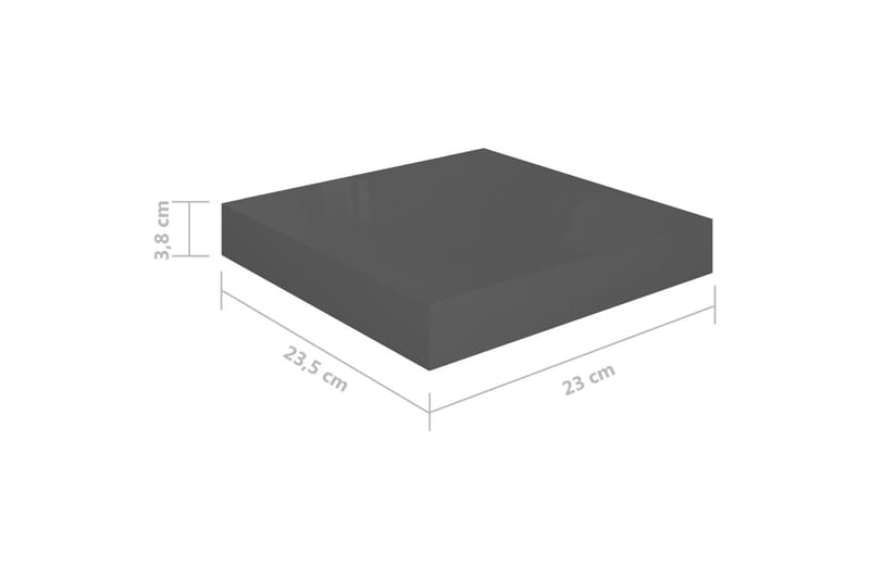 svævehylder 4 stk. 23x23,5x3,8 cm MDF grå højglans - Grå - Væghylde & vægreol