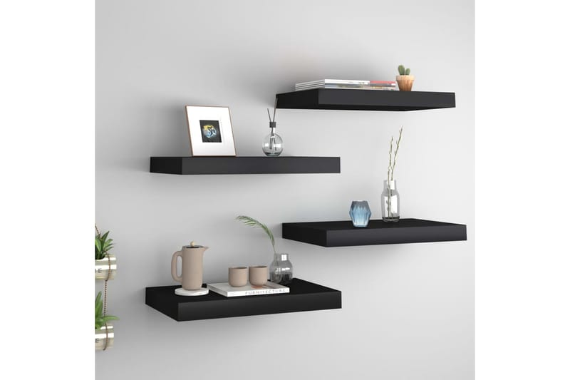 svævehylder 4 stk. 40x23x3,8 cm MDF sort - Sort - Opbevaring - Hylder & Reoler - Væghylde & vægreol