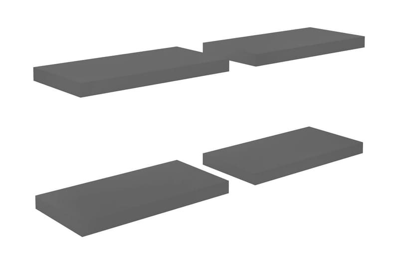 svævehylder 4 stk. 50x23x3,8 cm MDF grå højglans - Grå - Væghylde & vægreol