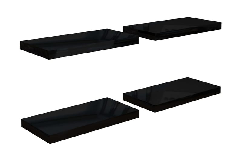 svævehylder 4 stk. 50x23x3,8 cm MDF sort højglans - Sort - Opbevaring - Hylder & Reoler - Væghylde & vægreol