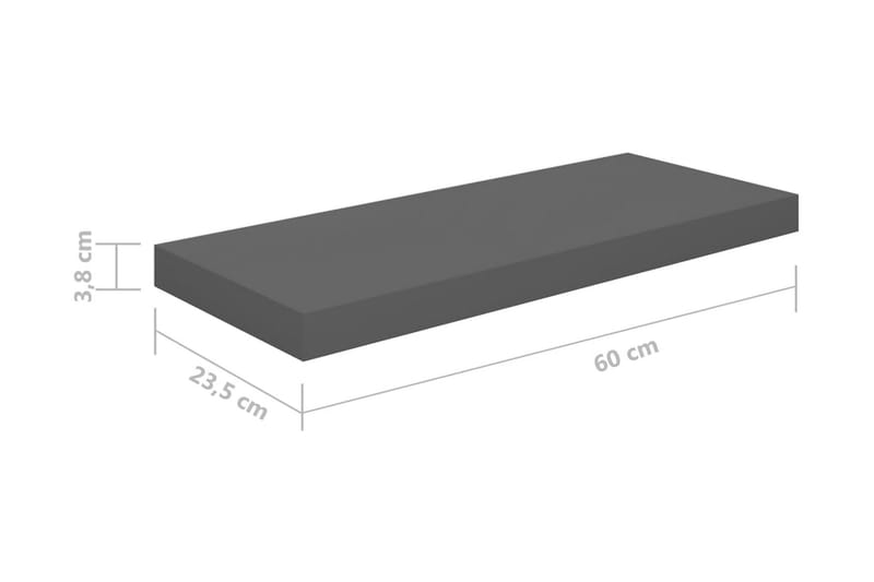 svævehylder 4 stk. 60x23,5x3,8 cm MDF grå højglans - Grå - Væghylde & vægreol