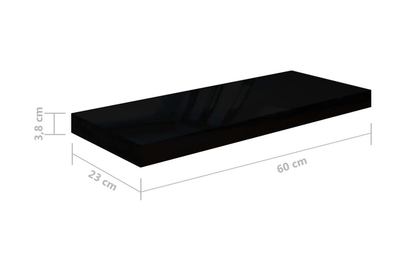 svævehylder 4 stk. 60x23,5x3,8 cm MDF sort højglans - Sort - Væghylde & vægreol