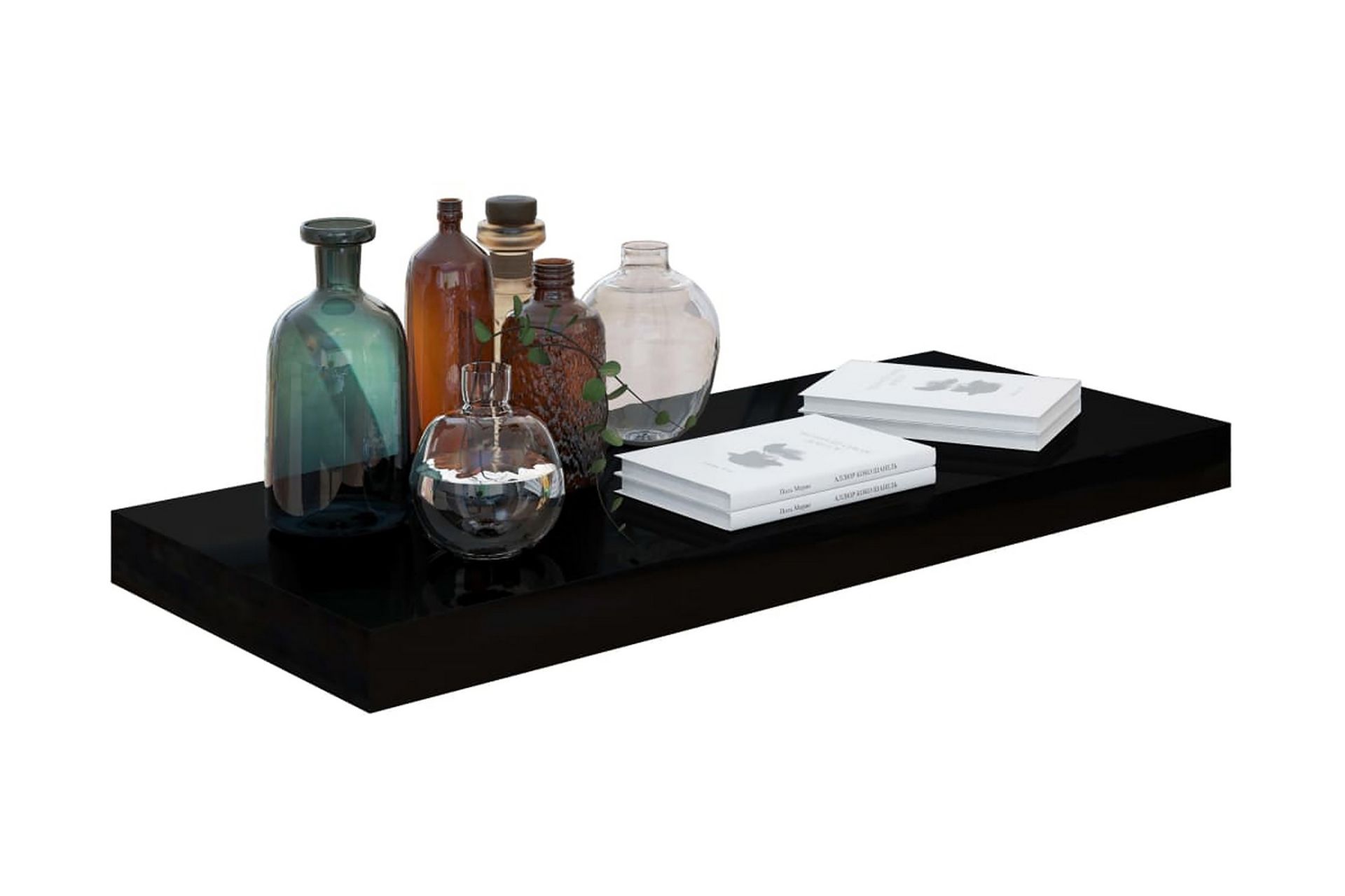 svævehylder 4 stk. 60x23,5x3,8 cm MDF sort højglans - Sort - Opbevaring - Hylder & Reoler - Væghylde & vægreol