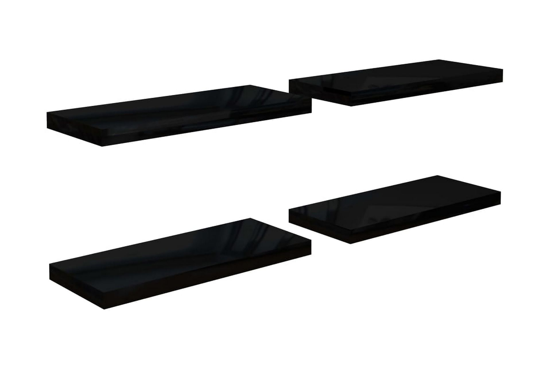 svævehylder 4 stk. 60x23,5x3,8 cm MDF sort højglans - Sort - Opbevaring - Hylder & Reoler - Væghylde & vægreol