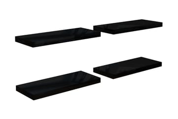 svævehylder 4 stk. 60x23,5x3,8 cm MDF sort højglans - Sort - Opbevaring - Hylder & Reoler - Væghylde & vægreol