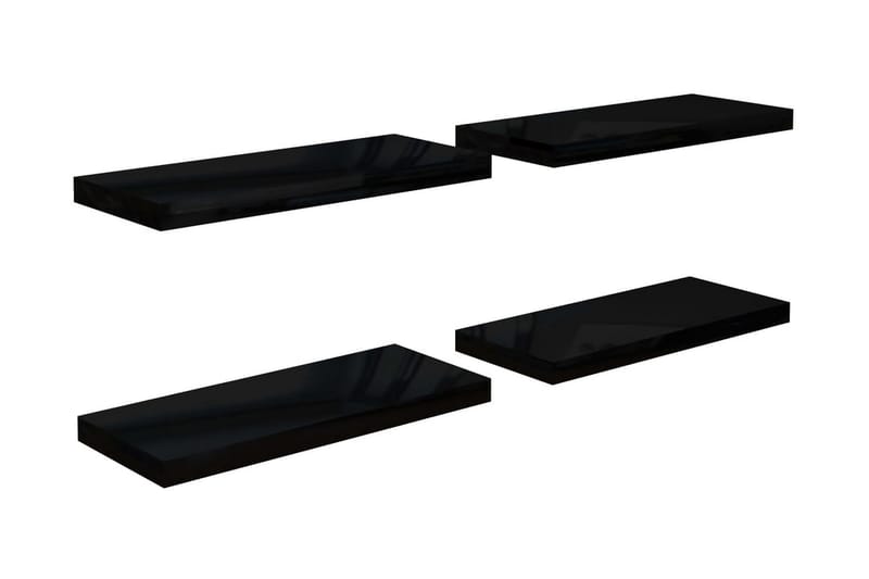 svævehylder 4 stk. 60x23,5x3,8 cm MDF sort højglans - Sort - Opbevaring - Hylder & Reoler - Væghylde & vægreol