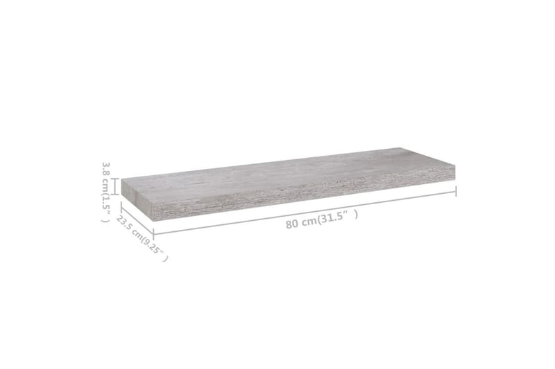 svævehylder 4 stk. 80x23,5x3,8 cm MDF betongrå - Grå - Væghylde & vægreol