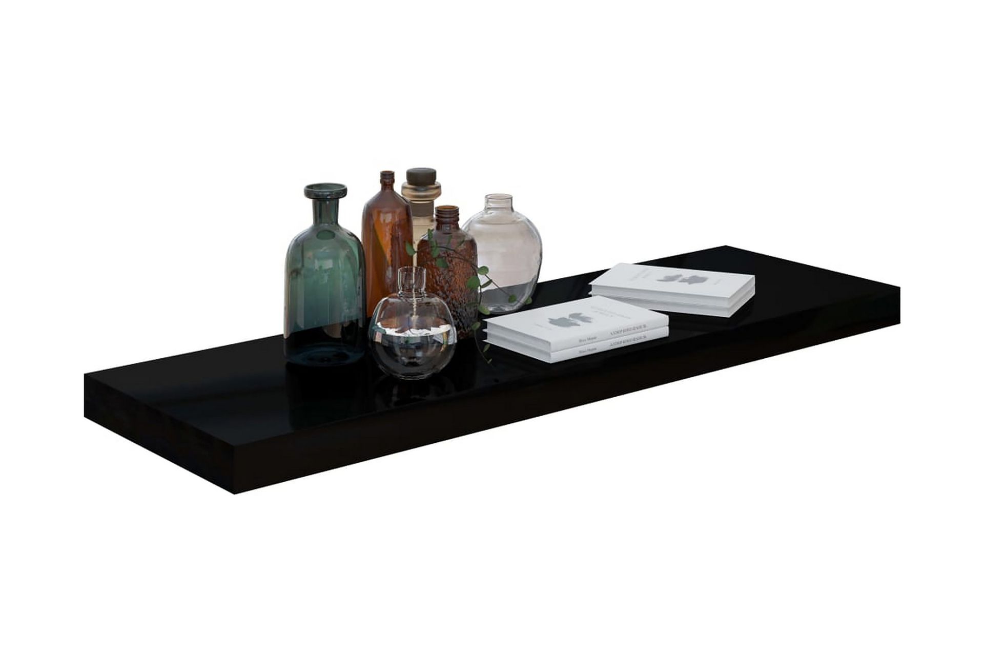 svævehylder 4 stk. 80x23,5x3,8 cm MDF sort højglans - Sort - Opbevaring - Hylder & Reoler - Væghylde & vægreol