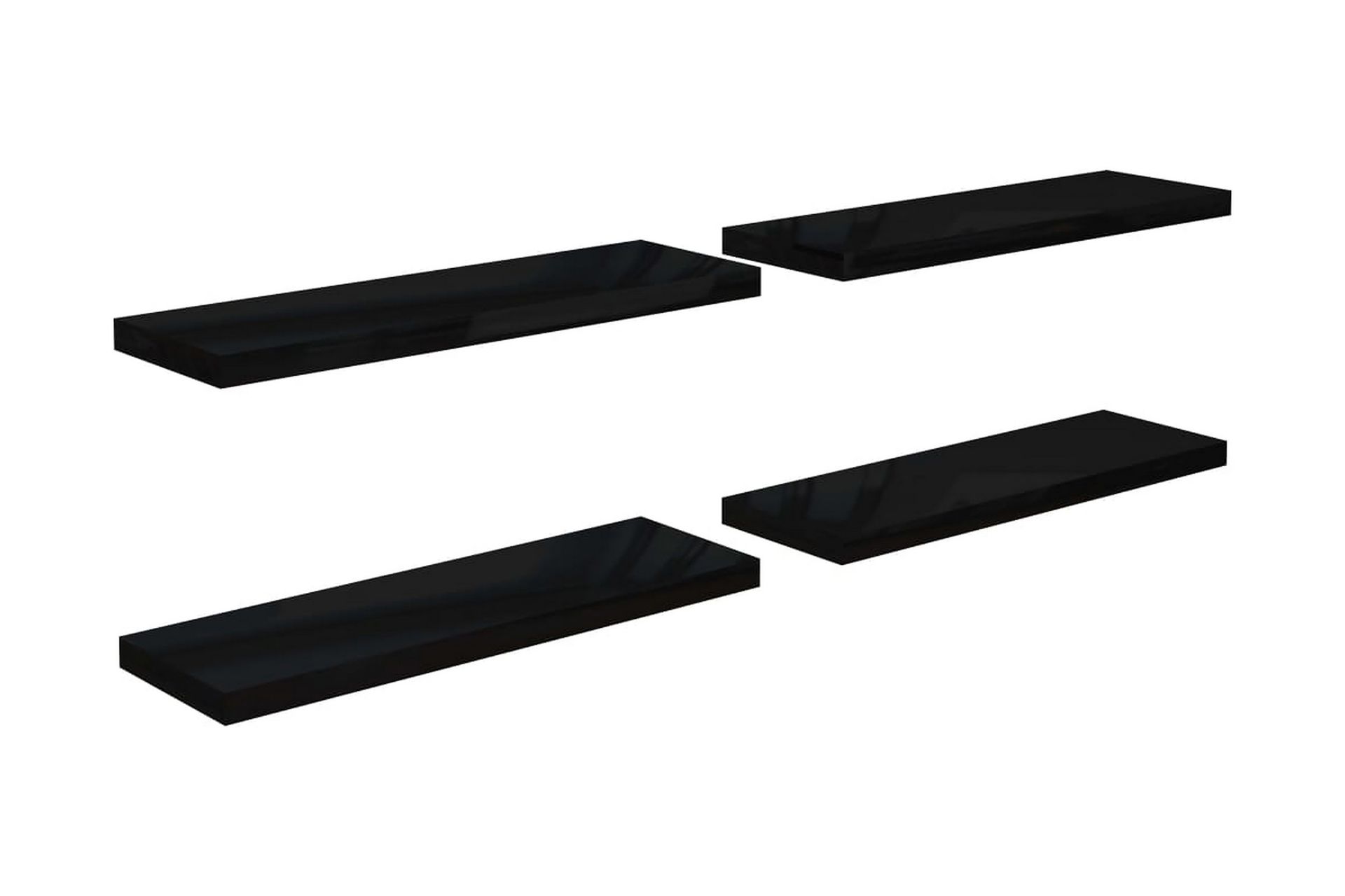 svævehylder 4 stk. 80x23,5x3,8 cm MDF sort højglans - Sort - Opbevaring - Hylder & Reoler - Væghylde & vægreol