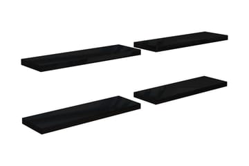 svævehylder 4 stk. 80x23,5x3,8 cm MDF sort højglans - Sort - Opbevaring - Hylder & Reoler - Væghylde & vægreol
