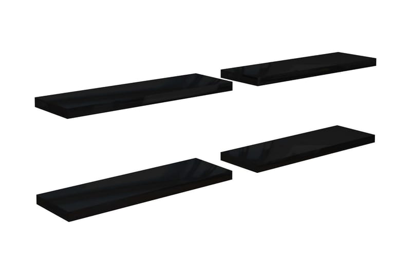 svævehylder 4 stk. 80x23,5x3,8 cm MDF sort højglans - Sort - Opbevaring - Hylder & Reoler - Væghylde & vægreol