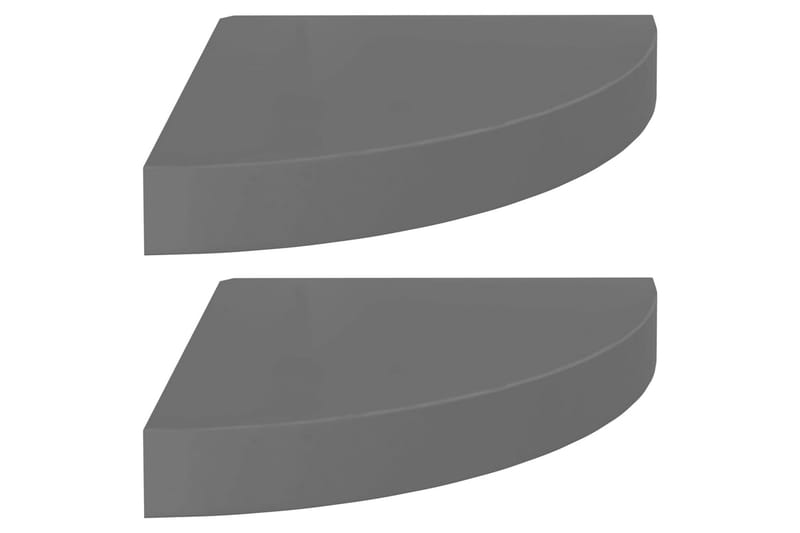 svævehylder til hjørne 2 stk. 25x25x3,8 cm MDF grå højglans - Grå - Væghylde & vægreol