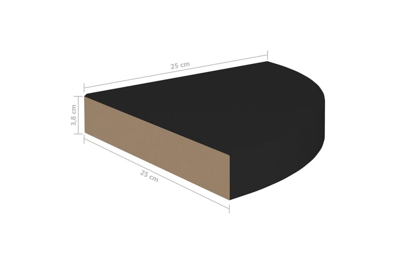 svævehylder til hjørne 2 stk. 25x25x3,8 cm MDF sort - Sort - Væghylde & vægreol