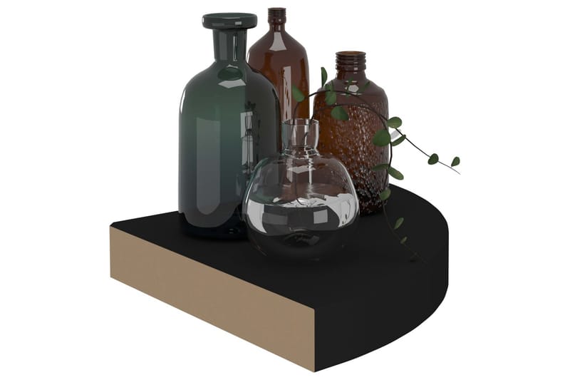 svævehylder til hjørne 2 stk. 25x25x3,8 cm MDF sort - Sort - Opbevaring - Hylder & Reoler - Væghylde & vægreol