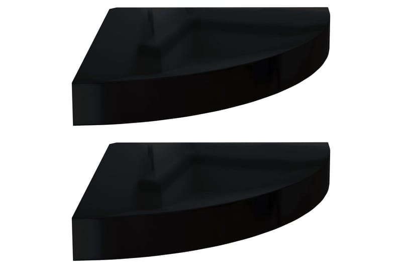 svævehylder til hjørne 2 stk. 25x25x3,8cm MDF sort højglans - Sort - Væghylde & vægreol