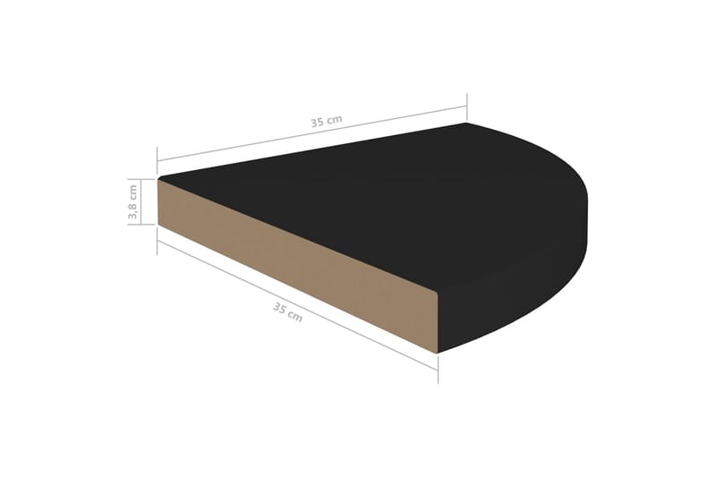 svævehylder til hjørne 2 stk. 35x35x3,8 cm MDF sort - Sort - Væghylde & vægreol