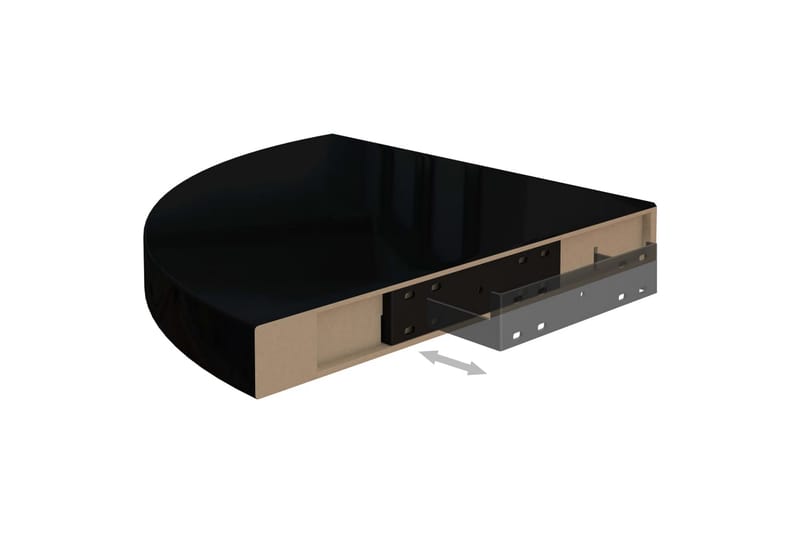 svævehylder til hjørne 2 stk. 35x35x3,8cm MDF sort højglans - Sort - Opbevaring - Hylder & Reoler - Væghylde & vægreol