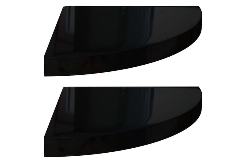 svævehylder til hjørne 2 stk. 35x35x3,8cm MDF sort højglans - Sort - Væghylde & vægreol