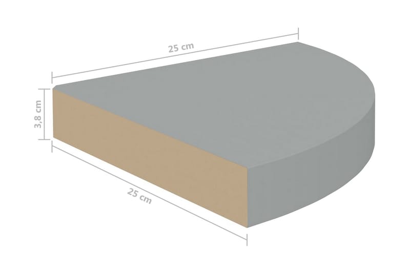 svævehylder til hjørne 4 stk. 25x25x3,8 cm MDF grå - Grå - Væghylde & vægreol
