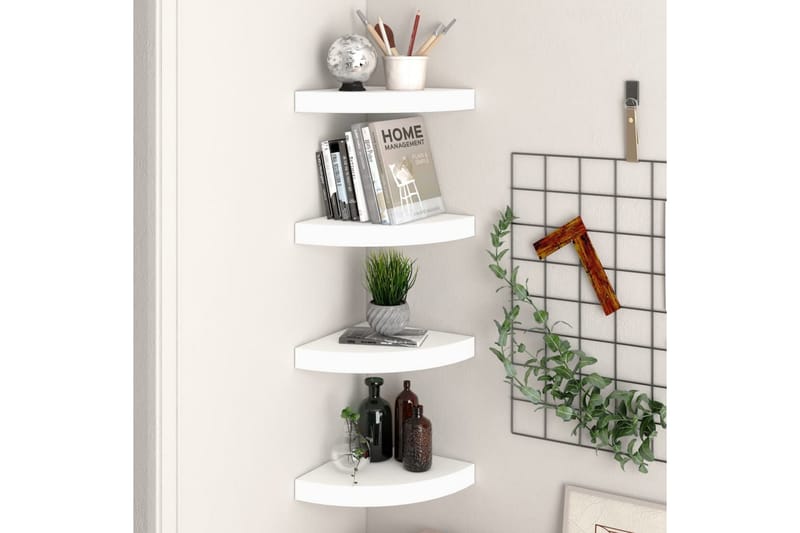 svævehylder til hjørne 4 stk. 25x25x3,8 cm MDF hvid - Hvid - Opbevaring - Hylder & Reoler - Væghylde & vægreol