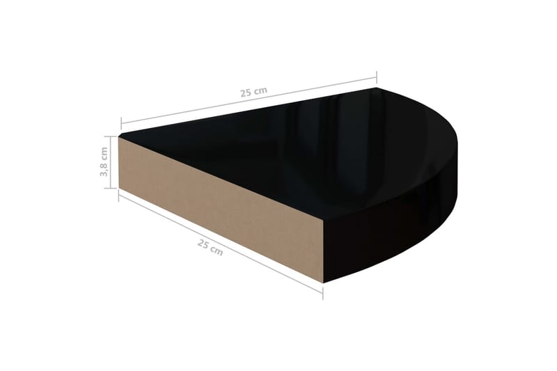 svævehylder til hjørne 4 stk. 25x25x3,8cm MDF sort højglans - Sort - Væghylde & vægreol
