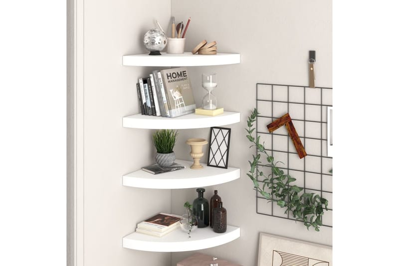 svævehylder til hjørne 4 stk. 35x35x3,8 cm MDF hvid - Hvid - Opbevaring - Hylder & Reoler - Væghylde & vægreol
