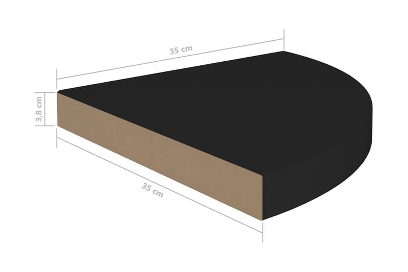 svævehylder til hjørne 4 stk. 35x35x3,8 cm MDF sort - Sort - Væghylde & vægreol