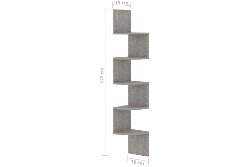 væghængt hjørnehylde 19x19x123 cm spånplade betongrå - Grå - Væghylde & vægreol