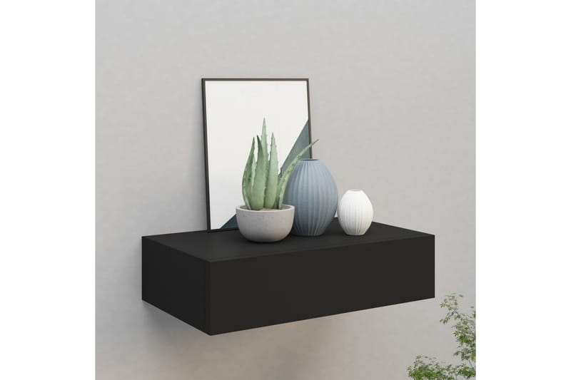 væghængt hylde med skuffe 40x23,5x10 cm MDF sort - Sort - Opbevaring - Hylder & Reoler - Væghylde & vægreol