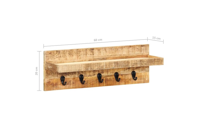 Væghængt Knagerække 60X15X20 cm Massivt Ru Mangotræ - Opbevaring - Hylder & Reoler - Væghylde & vægreol