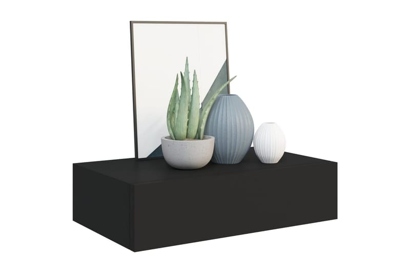 væghængte hylder med skuffe 2 stk. 40x23,5x10 cm MDF sort - Sort - Opbevaring - Hylder & Reoler - Væghylde & vægreol
