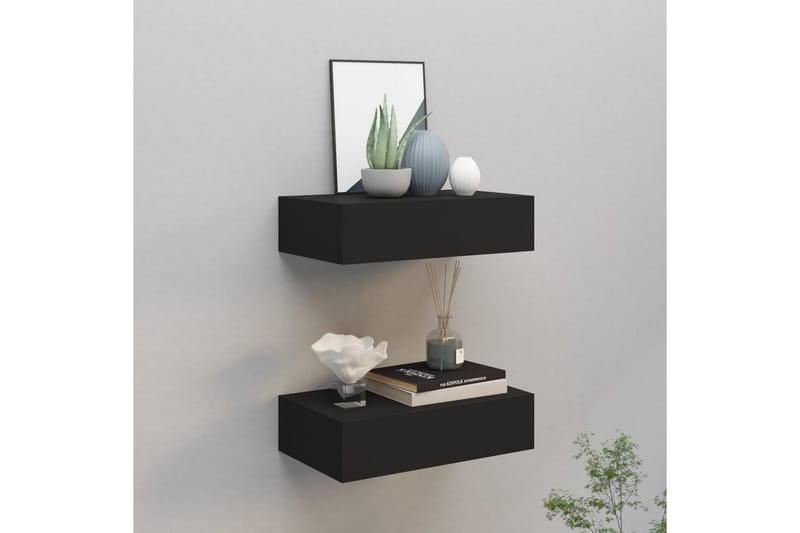 væghængte hylder med skuffe 2 stk. 40x23,5x10 cm MDF sort - Sort - Opbevaring - Hylder & Reoler - Væghylde & vægreol