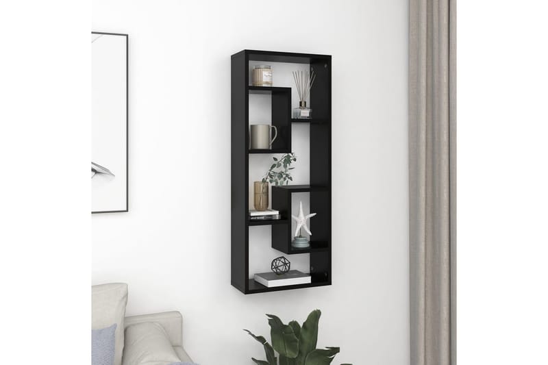 væghylde 36x16x90 cm spånplade sort - Sort - Opbevaring - Hylder & Reoler - Væghylde & vægreol