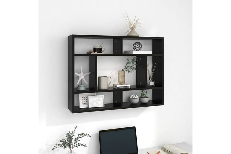 væghylde 75x16x55 cm spånplade sort - Sort - Opbevaring - Hylder & Reoler - Væghylde & vægreol