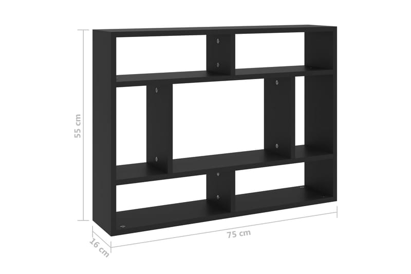 væghylde 75x16x55 cm spånplade sort - Sort - Væghylde & vægreol