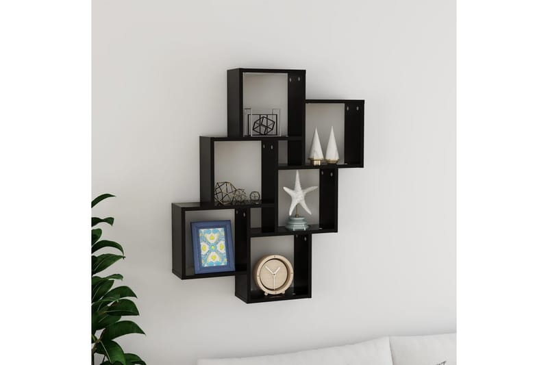 væghylde 78x15x93 cm kubeformet spånplade sort - Sort - Væghylde & vægreol
