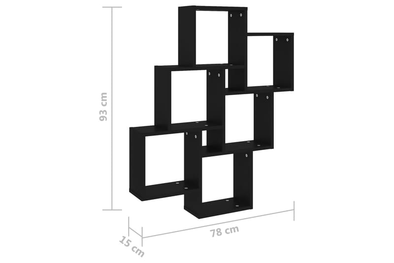 væghylde 78x15x93 cm kubeformet spånplade sort - Sort - Væghylde & vægreol