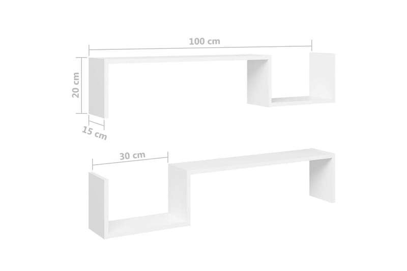 væghylder 2 stk. 100x15x20 cm spånplader hvid - Hvid - Opbevaring - Hylder & Reoler - Væghylde & vægreol
